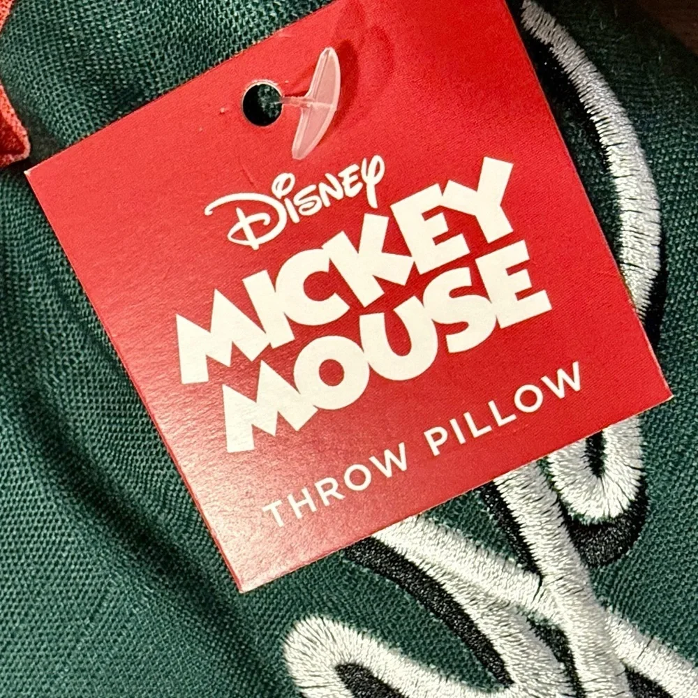 St. Nicholas Square Holiday Pillow featuring Mickey & Minnie - Green & Red - NWT